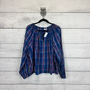 GAP Plus Size Blue Red Plaid Long Sleeve Lightweight Blouse Size XXL